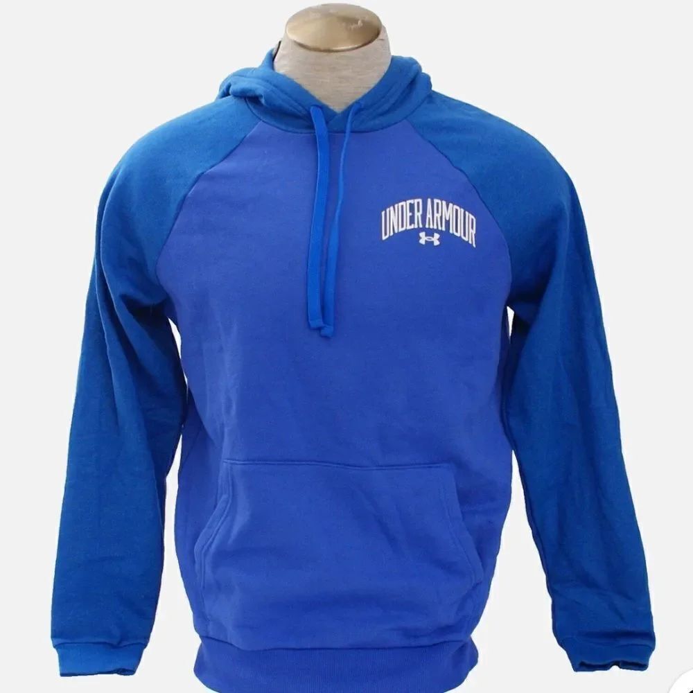 Under Armour Men's Small Blue Rival Fleece Wordmark Colorblock Hoodie
